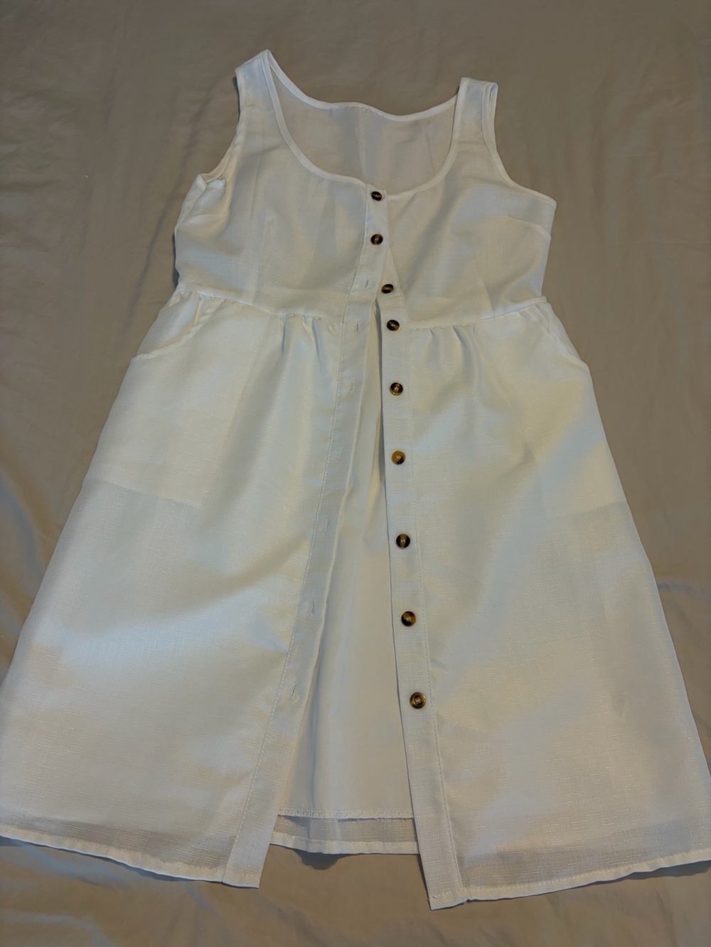 Women's White Midi Button-Front Dress